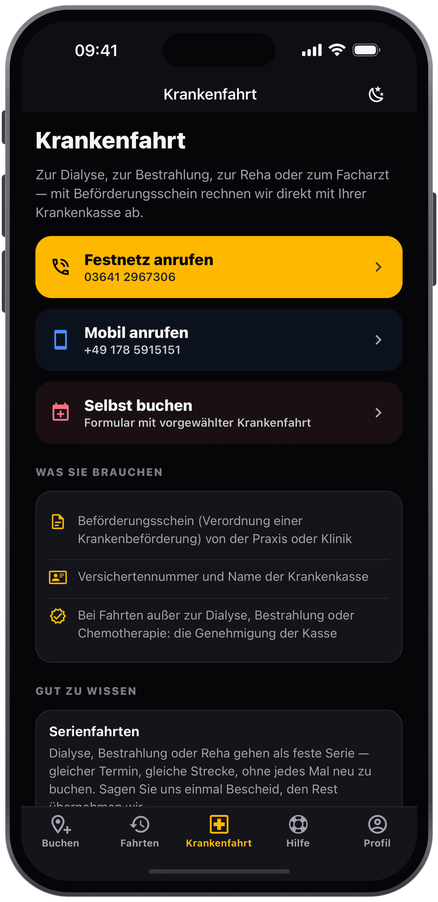 TAXI JENA App – Krankenfahrt mit Beförderungsschein und Krankenkassen-Abrechnung