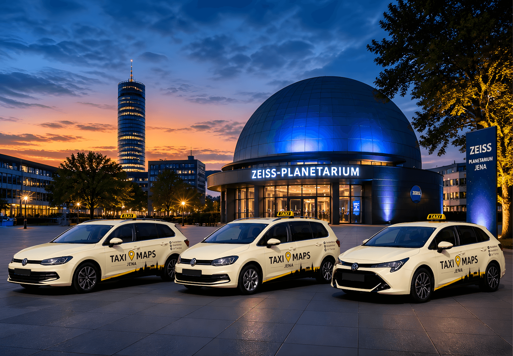 TAXI MAPS Flotte vor dem Zeiss-Planetarium Jena